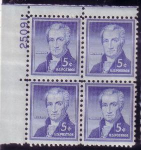 Plt Blk Sc# 1038 James Monroe MNH #25091 UL 