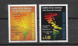 BOLIVIA YEAR 1996 SUMMIT OF THE AMERICAS SUSTAINABLE DEVELOPMENT SET OF 2 MINT