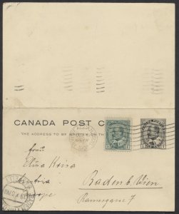 1907 #P25 1c+1c Reply Edward PSC, Uprated, Montreal to Austria, Receiver