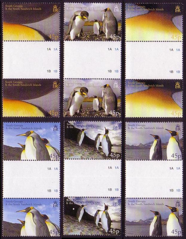 South Georgia Birds Penguins 6v Gutter Pairs SG#411-416