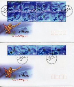 CHRISTMAS ISLAND 2004 LUNAR NEW YEAR OF THE MONKEY & ZODIAC  FIRST DAY COVERS 