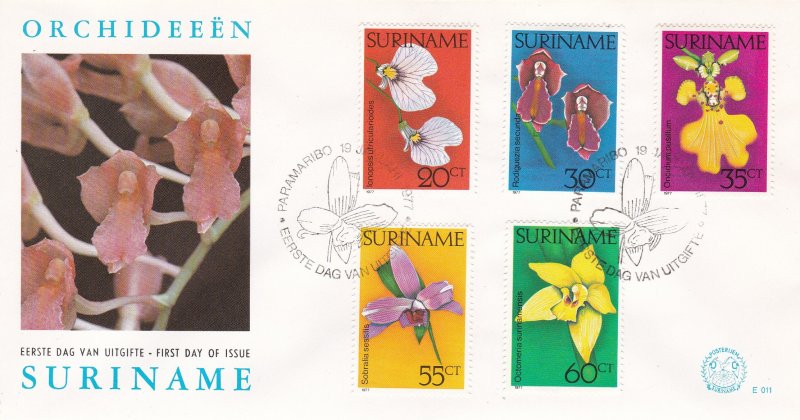 Suriname # 460-464, Orchids on a First Day Cover