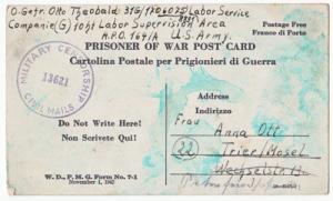 1946 US Army POW Postcard Cover to Germany Prisoner of war APO 164 Metz France