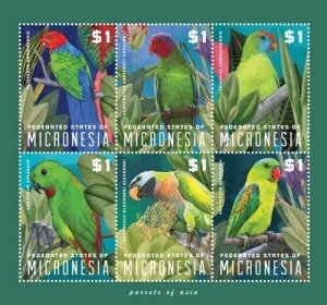 Micronesia 2014 - Birds Parrots - Sheet of 6 Stamps - Scott #1048 - MNH