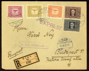 AUSTRIA 1923 Registered AIRMAIL FRANKED Sc C4,C6-C9 Cover to Hungary