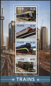 St Kitts 2015 MNH Trains 4v M/S Railways Light Rail Monorail Steam Engine Diesel