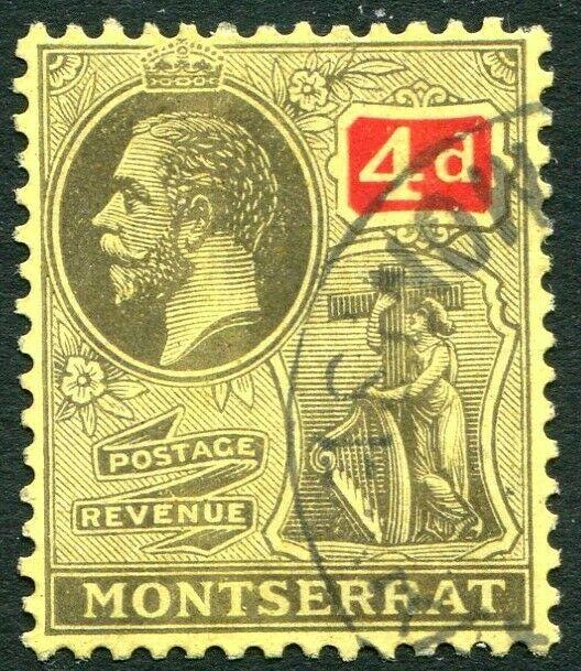 MONTSERRAT-1923 4d Black & Red/Pale Yellow Sg 75 FINE USED V31477