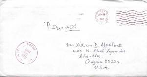Cape Town. Postal History.  Mailed in 1982 Cape Town to Chandler-No postage