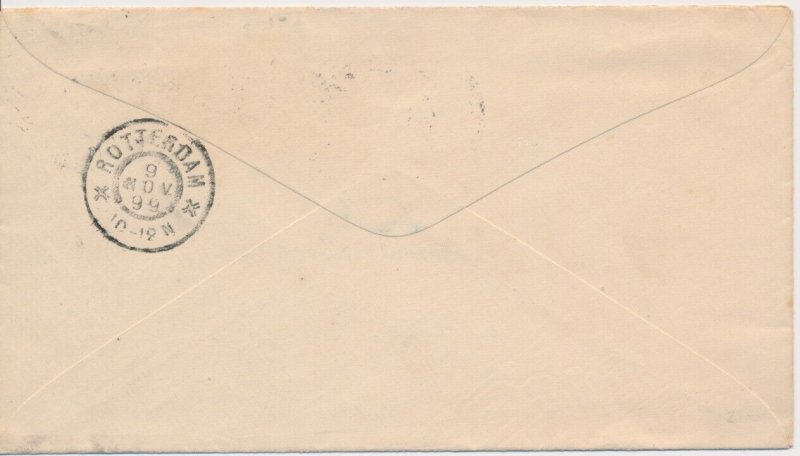 Washington & Franklin combo postal envelope Toledo Ohio to Netherlands 5c rate