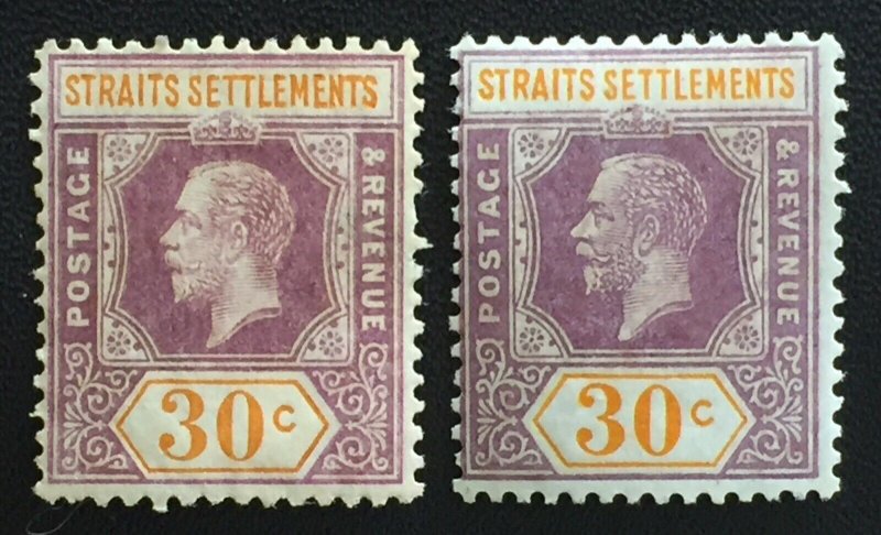 Malaya Straits Settlements KGV 1921-22 30c Varieties MLH MSCA SG#235&235a M3084