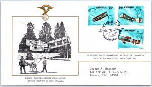 HISTORY OF AVIATION TOPICAL FIRST DAY COVER SERIES 1978 - RWANDA 20c 30c AND 50c