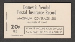 U.S. Scott Scott #QI2 Vended Postal Insurance Record Stamp - Mint NH Booklet