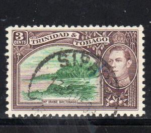 TRINIDAD & TOBAGO #52  1938  3c KING GEORGE VI & MT. IRVING BAY    F-VF  USED  b