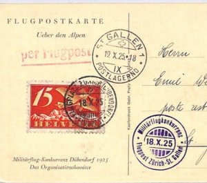SWITZERLAND Air Mail Card 1925 MILITARY FLIGHT COMPETITION Zurich St Gallen PH19