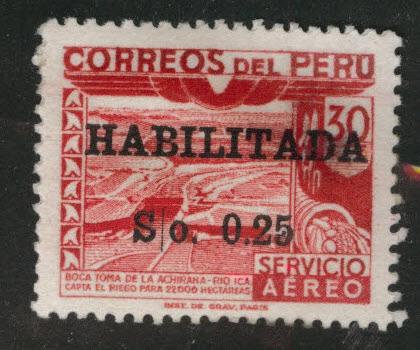 Peru  Scott C108 Mint No Gum overprint 1951