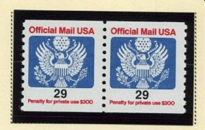 #O145  29 CENT OFFICIAL MAIL MINT  VF NH  O.G COIL PAIR