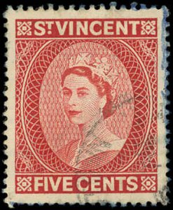 ST VINCENT Sc 190 VF+ USED - 1955 5¢ Queen Elizabeth - Sound - No Faults