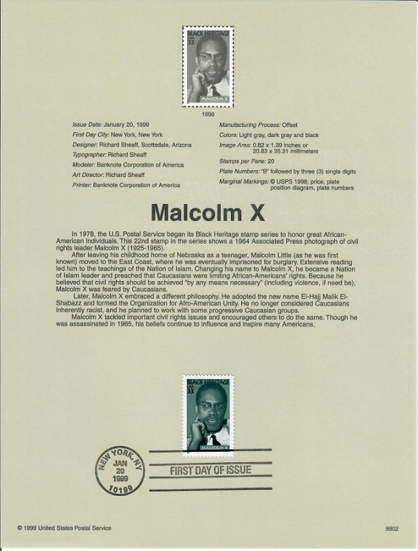 US SP1295 Malcom X Souvenir Page #3273
