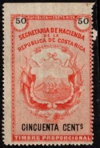 1882 Costa Rica Revenue 50 Centavos Coats of Arms General Tax Duty Unused