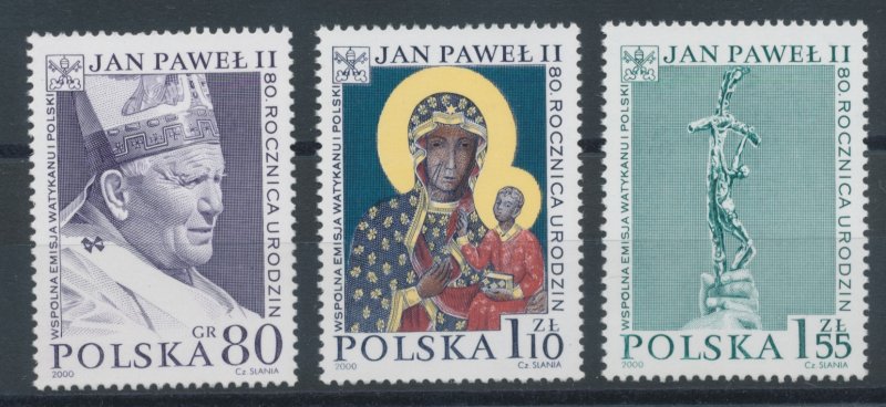 2000 Poland, 80th Birthday of John Paul II, Joint Issue with Vatican No. 1208/10