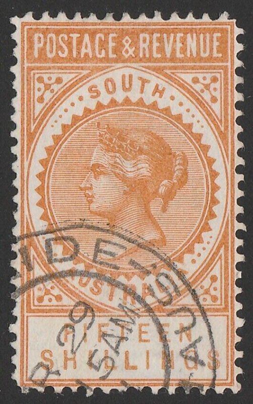 SOUTH AUSTRALIA 1886 QV Postage & Revenue 15/- brownish yellow, perf 11½.