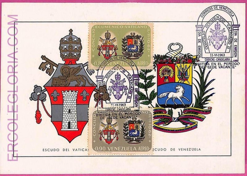 ag3525 - Venezuela - POSTAL HISTORY - Set of 2 Maximum Card - 1963 Vatican-
