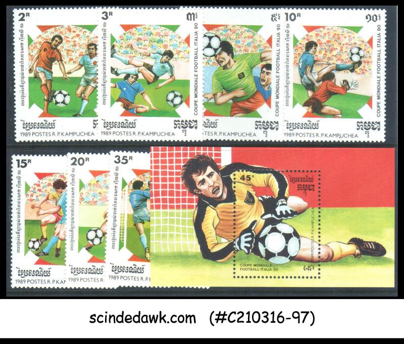 CAMBODIA - 1989 WORLD CUPP SOCCER CHAMPIONSHIP, ITALY -  7-STAMPS, 1-M/S MLH