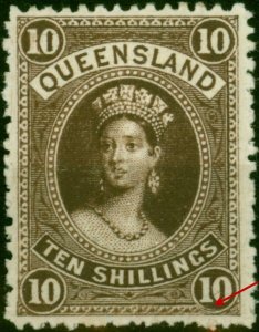 Queensland 1886 10s Brown SG160Var 'Re-Entry' Fine & Fresh MM