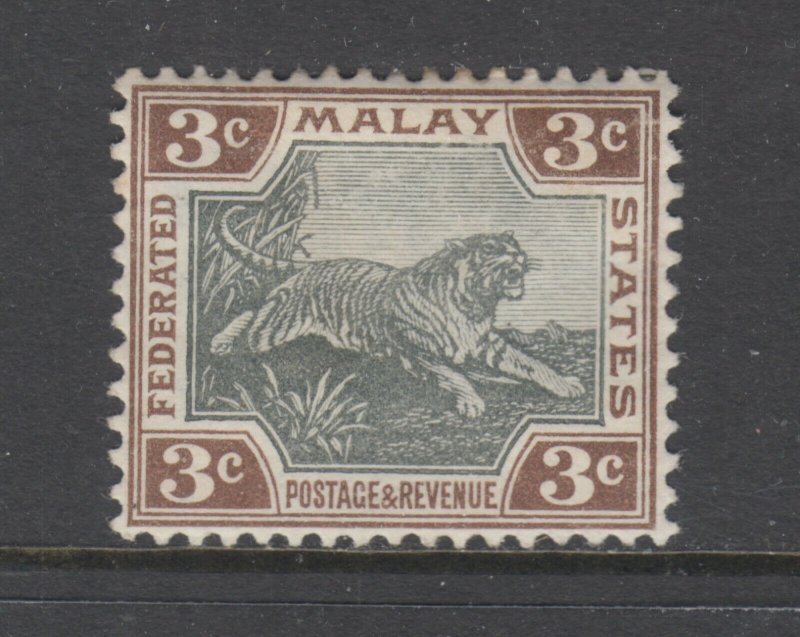 Malaya Sc 27 MLH. 1904 3c brown & gray Tiger watermarked sideways