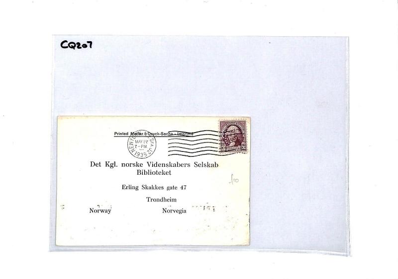 CQ207 USA COLUMBIA UNIVERSITY Card *CU* PERFIN Norway Library {samwells-covers}