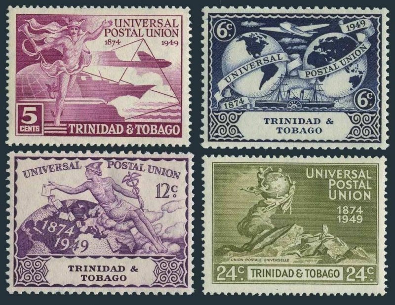 Trinidad-Tobago 66-69,hinged.Michel 149-152. UPU-75,1949.Mercury,Communications.