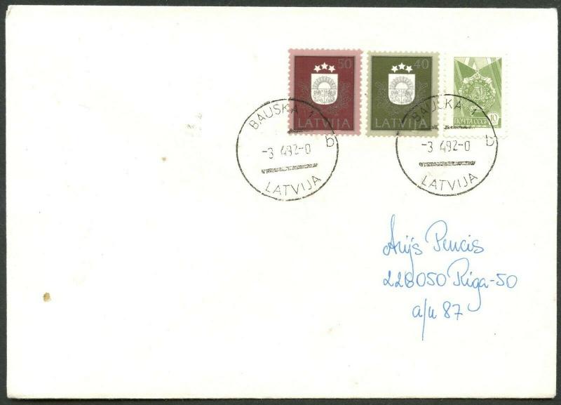 LATVIA Sc#304-305 on Apr. 3, 1992 Combo Cover with Russian Stamp