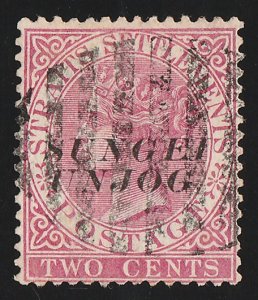 MALAYA - Sungei Ujong : 1885 QV 2c, type 29, error 'UNJOG' EXTREMELY RARE!