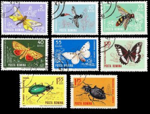 Romania 1964 Sc 1615-22 U cto vf Insects