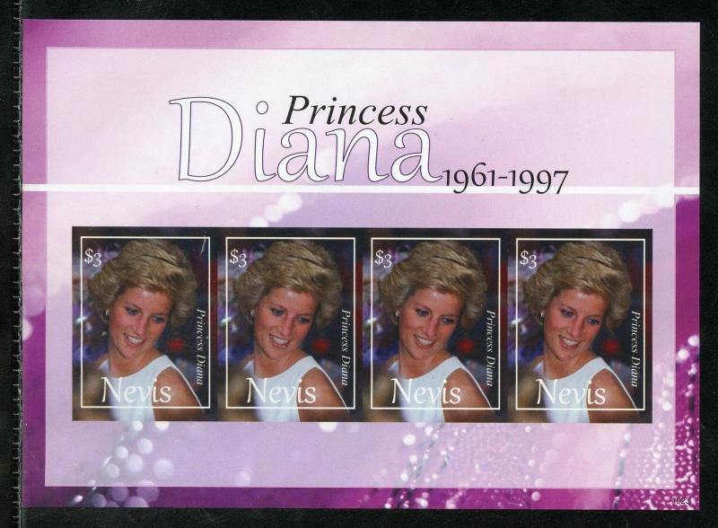 NEVIS SCOTT#1620 PRINCESS DIANA SHEET IMPERFORATE MINT NH