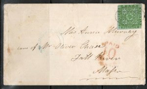 Nova Scotia #4 Very Fine Used On Cover To Fort River MASS **With Certificate**