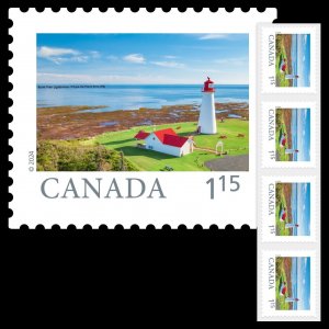 Point Prim LIGHTHOUSE, PE = FAR and WIDE = $1.15 Coil Strip of 4 MNH Canada 2024