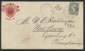 1893 Registered Cover #44 8c SQ Berlin ONT to USA NOV 6 Early Use