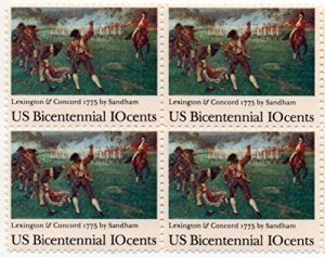 1975 Battles of Lexington Concord Block of 4 10c Postage Stamps, Sc#1563, MNH