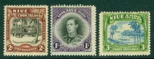 SG 75-77 Niue 1938. 1/-, 2/- & 3/- set of 3. Fine mounted mint CAT £60