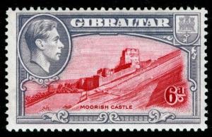 GIBRALTAR SG126, 6d carmine & grey-violet PERF 13½, LH MINT. Cat £48.