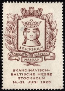 1925 Sweden Poster Stamp Stockholm Scandinavian Baltic Fair June 14-21