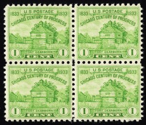 US 728 MNH VF 1 Cent Century of Progress Fort Dearborn 1833-1933 Block of 4