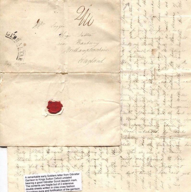 British Cover GIBRALTAR Arc 1835 Soldier's Letter Oxon HISTORIC MILITARY MS3366