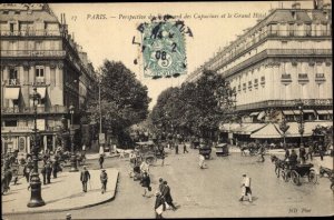 Postcard 1906 Paris II. Arrondissement Bourse, Blvd. des Capucines, Grand Hotel