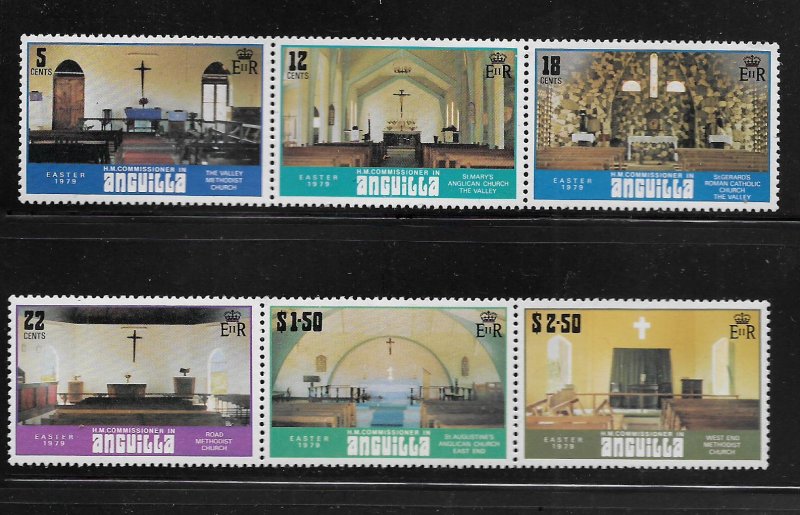 ANGUILLA, 343-348, MNH, C. SET, EASTER 1979, 2 STRIPS OF 3