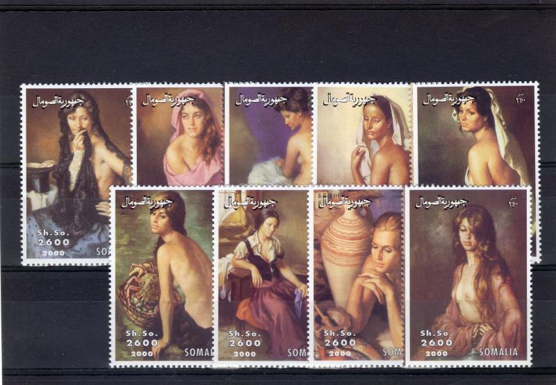 Somalia 2000  Nudes Paintings Set  (9) Perforated MNH