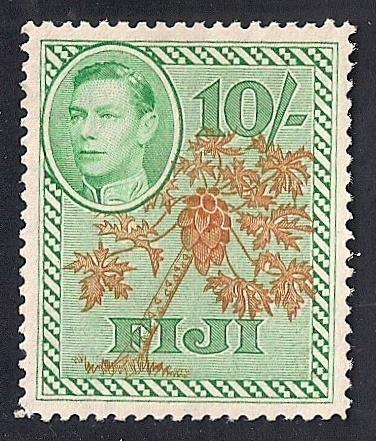 Fiji #131A 10sh Papaya, mint OG NH EGRADED VF 80