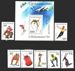 Tanzania. 1994. 1705-11, bl239. Lillehammer Winter Olympics. MNH.