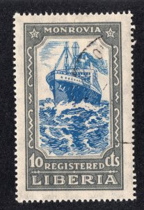 Liberia 1924 10c gray & blue Registration, Scott F33 CTO, value = 60c